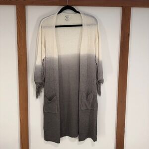 Hayden Los Angeles Ombre Fringe Duster Cardigan Womens Small Grey White H3211